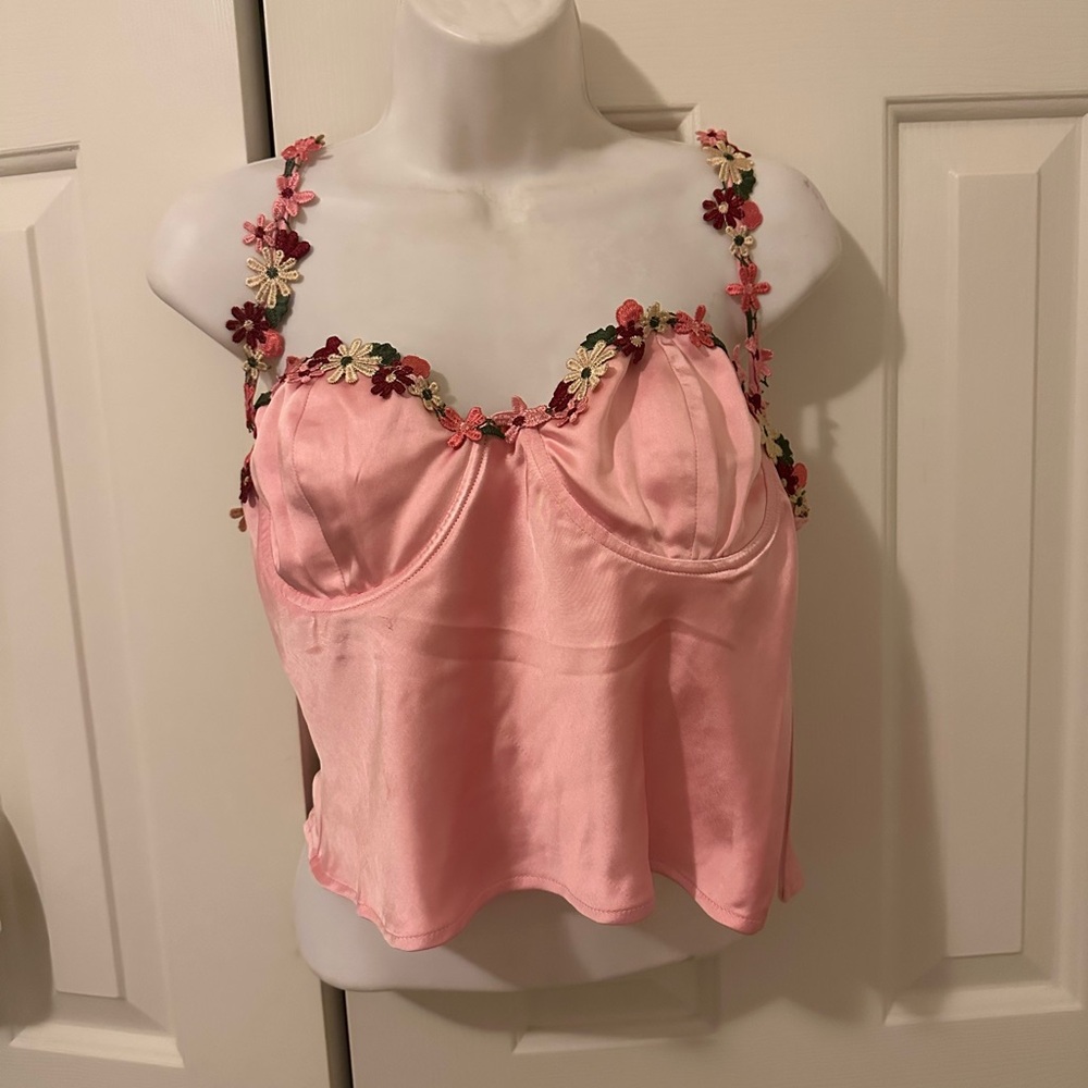 Floral Embellished Pink Crop Top